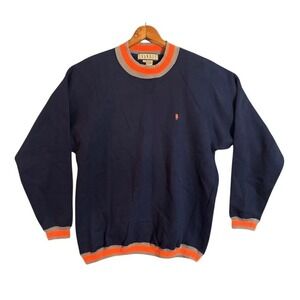 IVANHOE Navy Orange Gray Stripe Collar Raglan Sweatshirt Mens XL Cotton Blend
